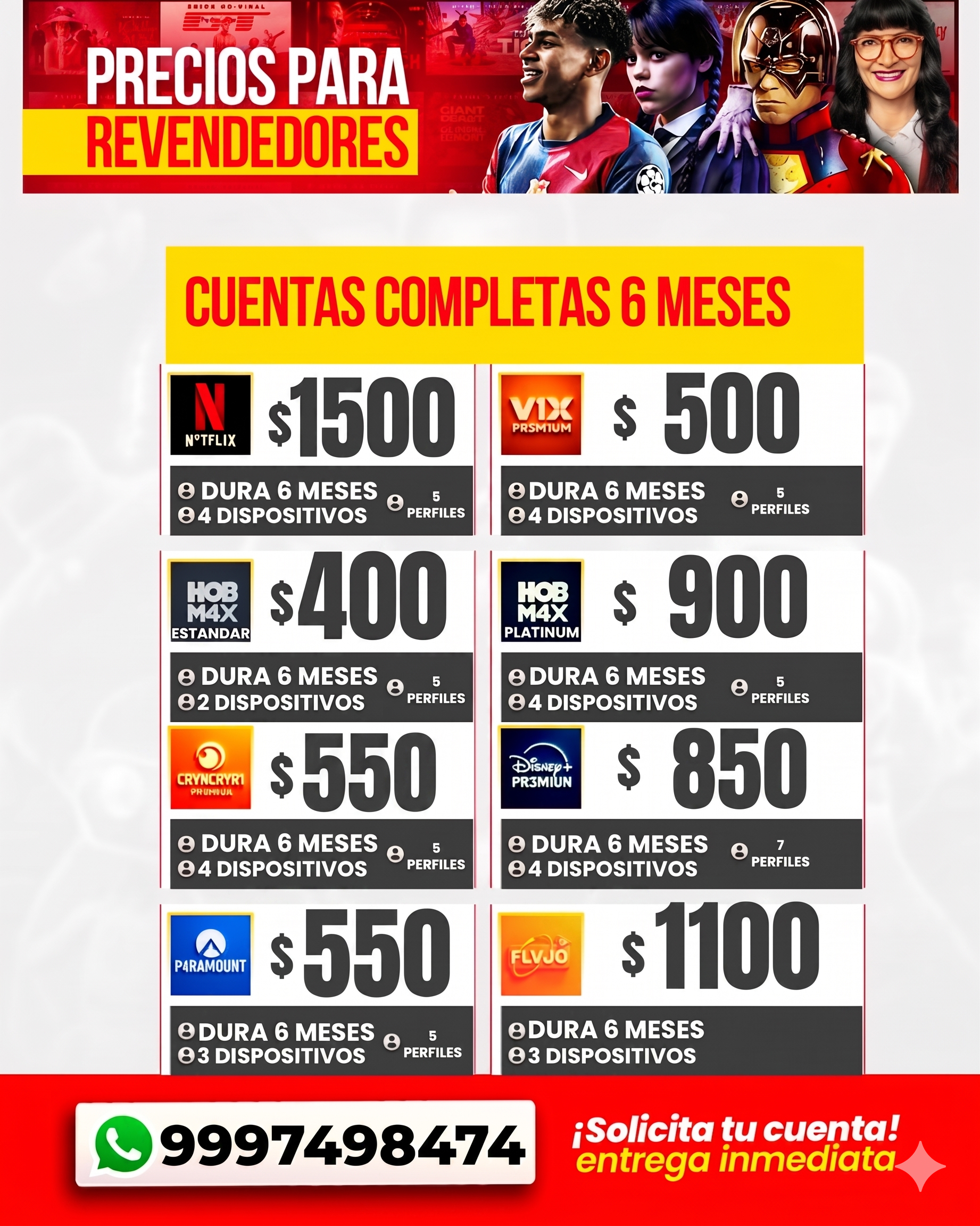 Precios cuentas completas 6 meses para revendedores